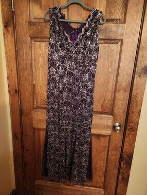 Purple Lace Overlay Evening Dress